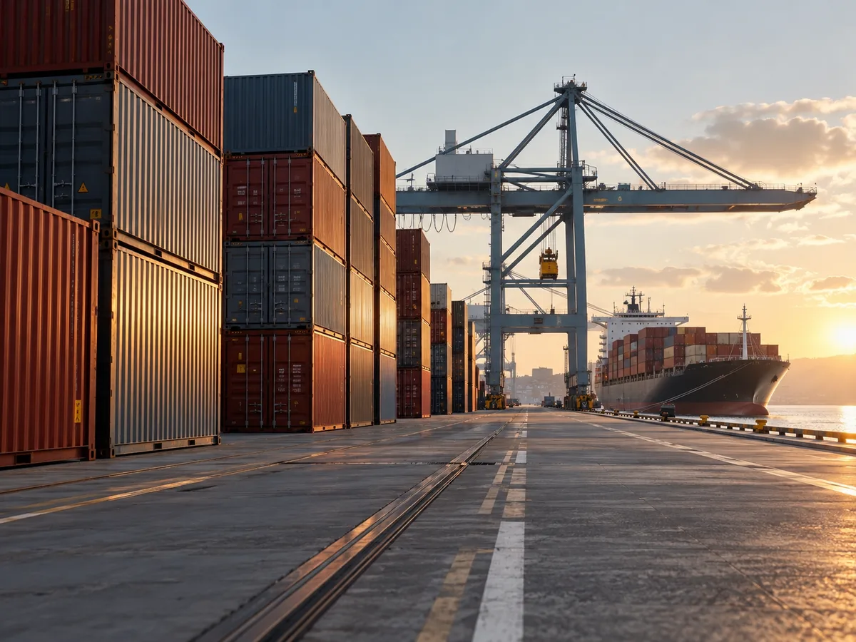 Representative scene of shipping containers at a logistics terminal